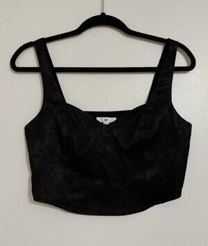 Black Nordstrom BP Satin Floral Cropped Tank Top S